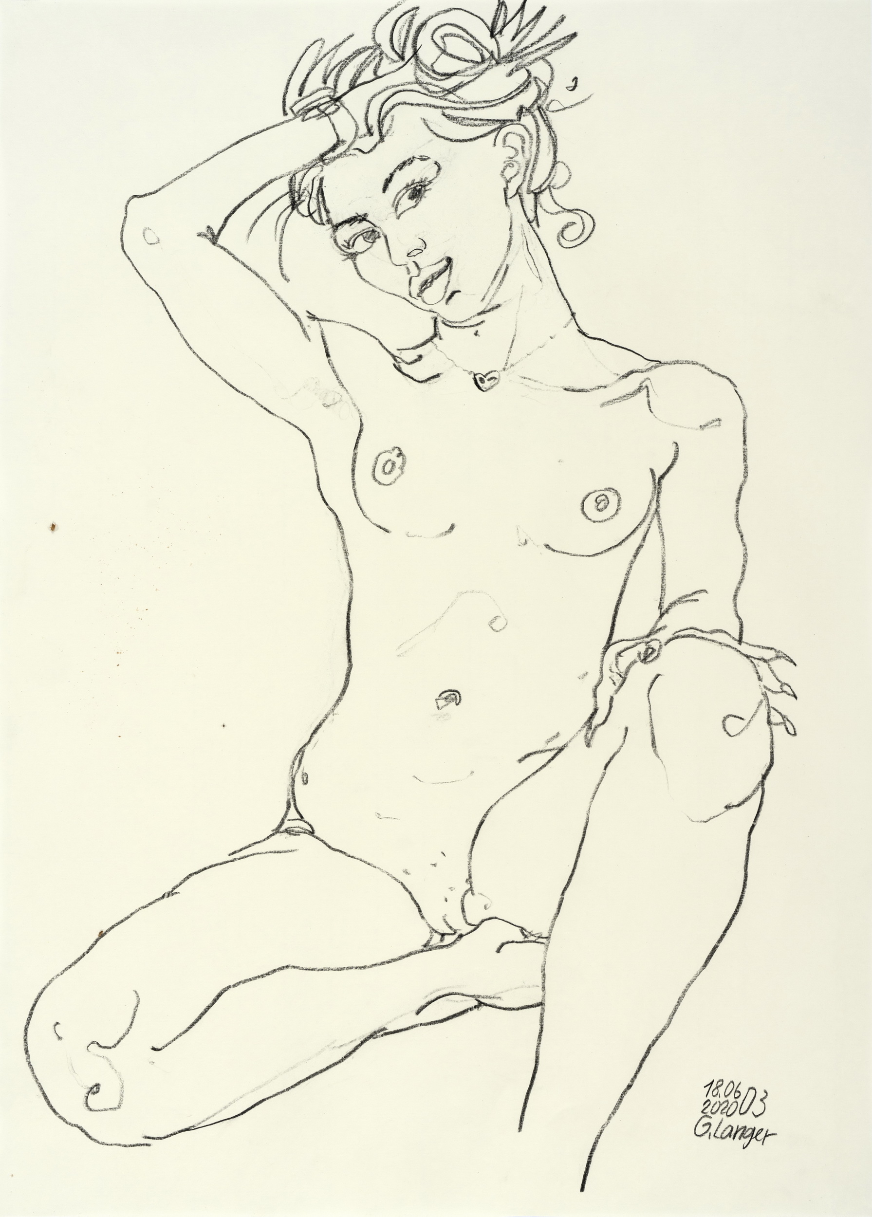 Gunter Langer, Sitzender Mädchenakt, 2020, Zeichnung, Zeichenpapier, 70 x 50 cm